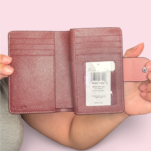 Coach Pink Leather Snap Zip Wallet Light Blush Pebbled Leather - Picture 6 of 7